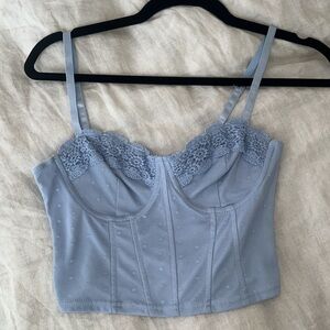 LIKE NEW! WORN ONCE! Corset Top Lace Light Blue Adjustable Cropped Women Small
